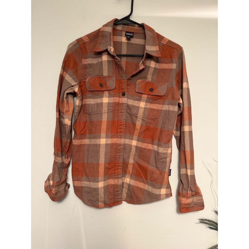 Patagonia Womens XS Organic Cotton Flannel Plaid Button Down Shirt Rust Brown
